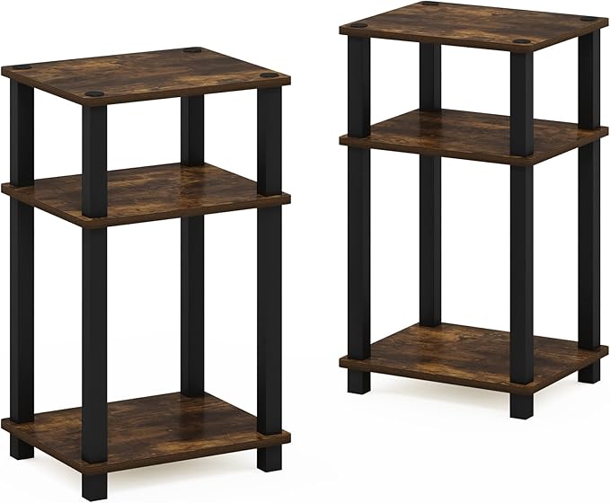 Furinno Just 3-Tier Turn-N-Tube End Table, Amber Pine/Black - Image 7