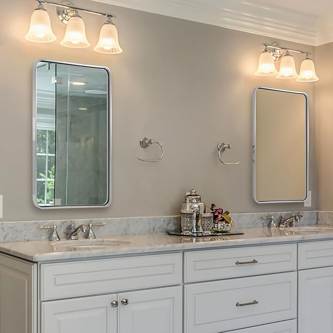 ANDY STAR Chrome Mirrors for Bathroom, 24x40’’ Chrome Rounded Rectangle Mirror - Image 3