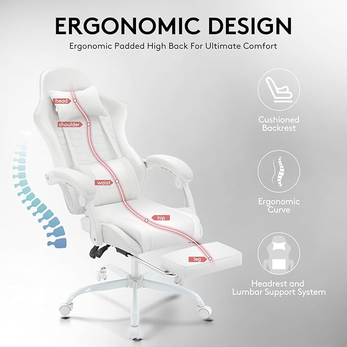White Gaming Chair, Computer Office Chair - Image 9