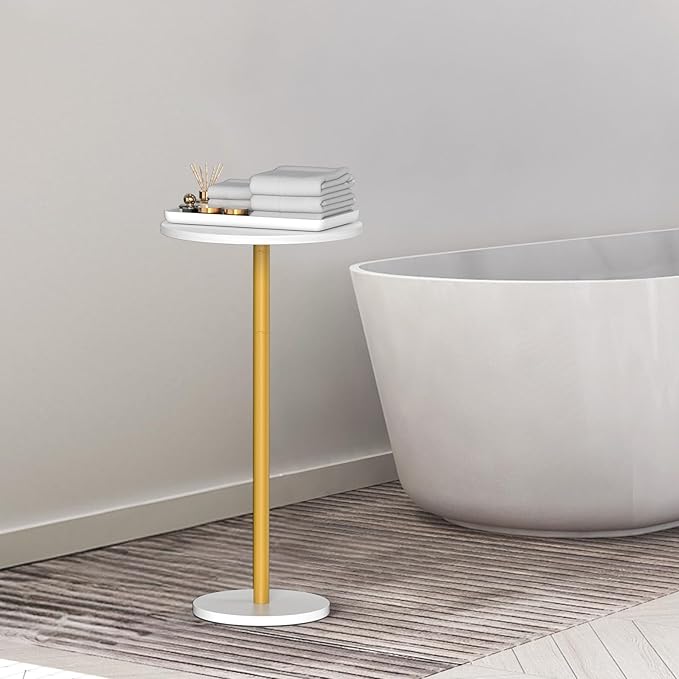 Small White Round Side Table Pedestal Table Drink Tables - Image 5