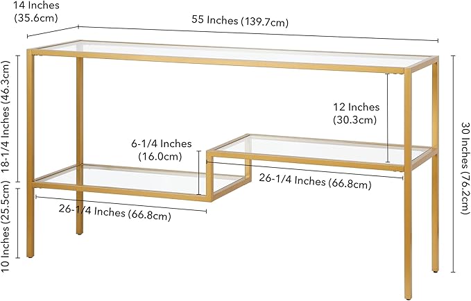 Henn&Hart 55" Wide Rectangular Console Table in Brass, Entryway Table, Accent - Image 3