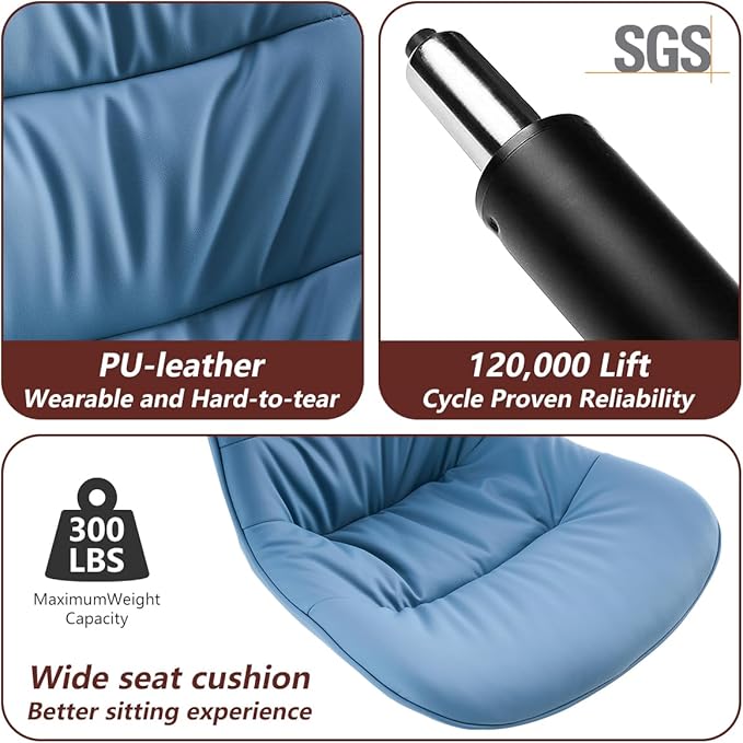 Kidol & Shellder Bar Stools Set of 2 Adjustable Swivel Blue, PU Leather - Image 3