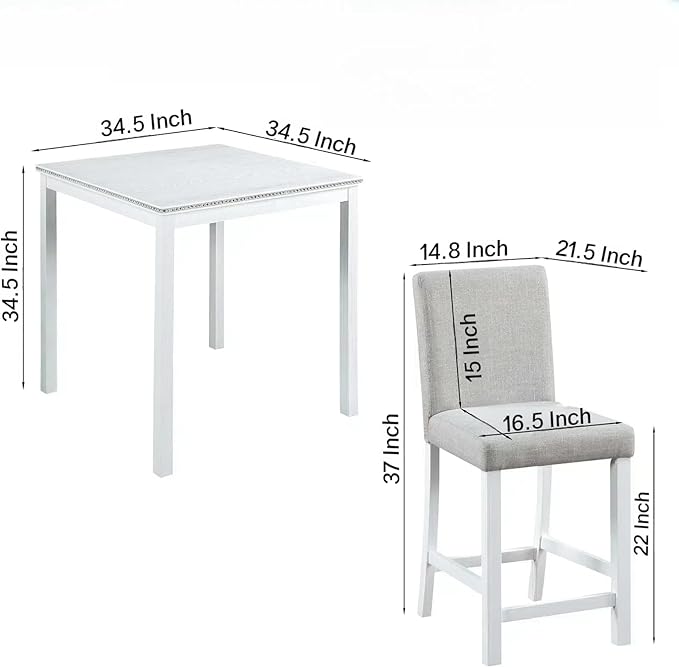 5PCS Modern White Counter Height Dining Table Set, Square Table - Image 3