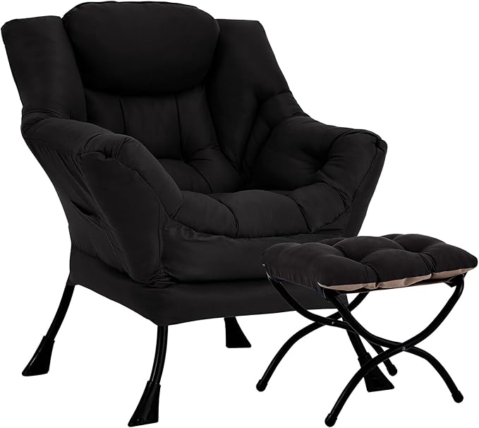 Lazy Chair with Ottoman, Large Modern Lounge Accent Chair with Armrests and by HomeEastllyHome