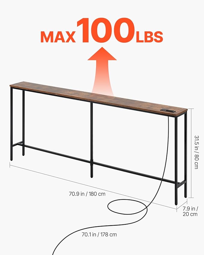 VEVOR Narrow Console Table, 70.9" Behind Couch Shelf - Image 3