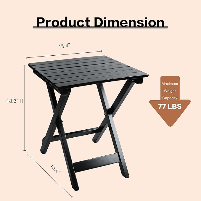 Small Wood End Square Table Outdoor Patio Side Folding Table Coffee Furniture - Image 3