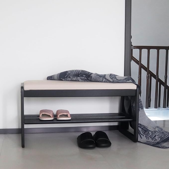 Solid Wood Shoe Rack, 2 Tier Shoe Storage Bench - Image 2