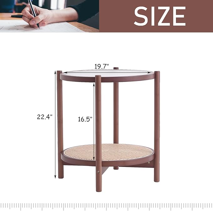 Tiita Rattan Coffee Table, Round End Table, 2-Tier Modern Side Table, Small - Image 2