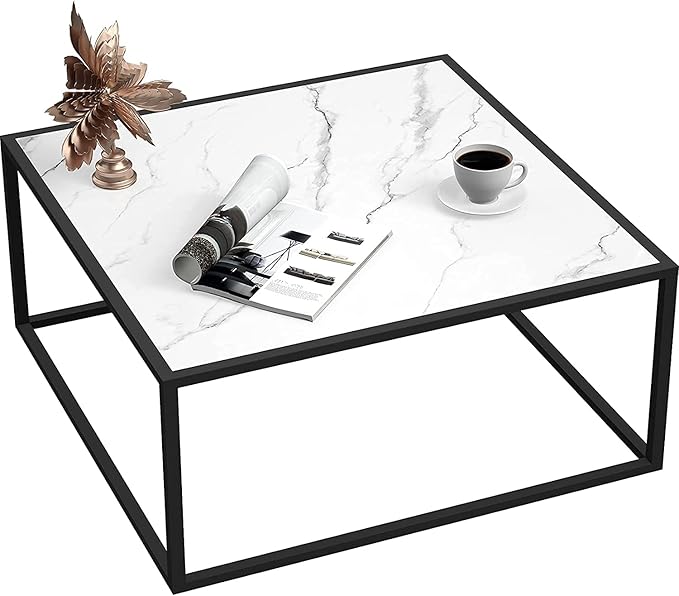 SAYGOER White Coffee Table, Small Square Coffee Table, Modern Center Table by Saygoer