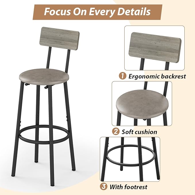 Dining Table Set for 2, 3-Piece Bar Table and Chairs Set, Kitchen Table and - Image 4