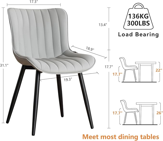 YOUNUOKE Mid-Century Modern Dining Chairs Set of 2, Armless Accent Chair - Image 2