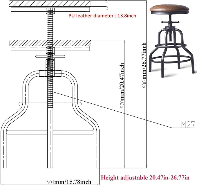 Diwhy Industrial Vintage Counter Stool, Kitchen Counter Height Adjustable - Image 3