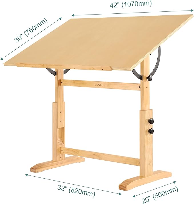 VISWIN Wood Drafting Table for Adults, Solid Pine Wood Artist Desk for Drawing - Image 3