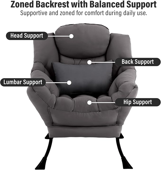 Lazy Chair with Ottoman, Modern Accent Chair with Lumbar Pillow, Comfy Chairs - Image 4