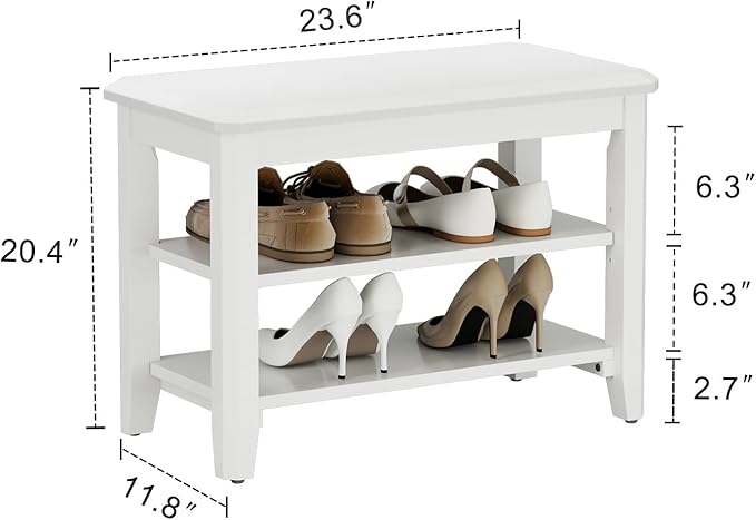 Wood Shoe Rack Bench for Entryway, 2 Tier Shoe Rack for Front Door Entrance - Image 2