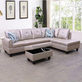 Latte L-Shaped 3-Piece Faux Leather Sofa by Unknown