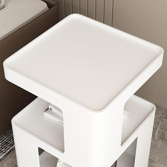 White Side Table, Modern Nightstand Metal End Table - Image 5