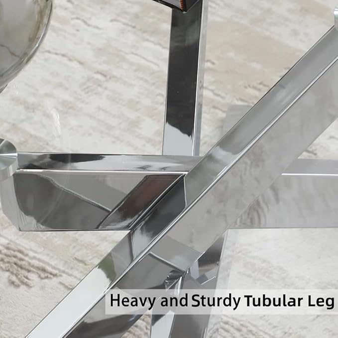 Rectangle Modern Coffee Table, Tempered Glass Top and Metal Tubular Leg - Image 6
