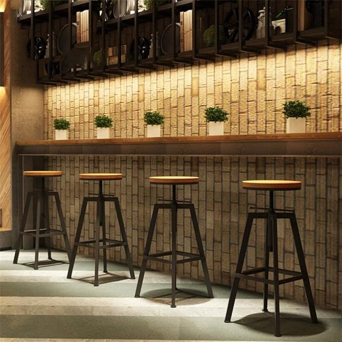 Diwhy Industrial Bar Stools, Kitchen Dining Chair, Wood Metal Stool, Adjustable - Image 8