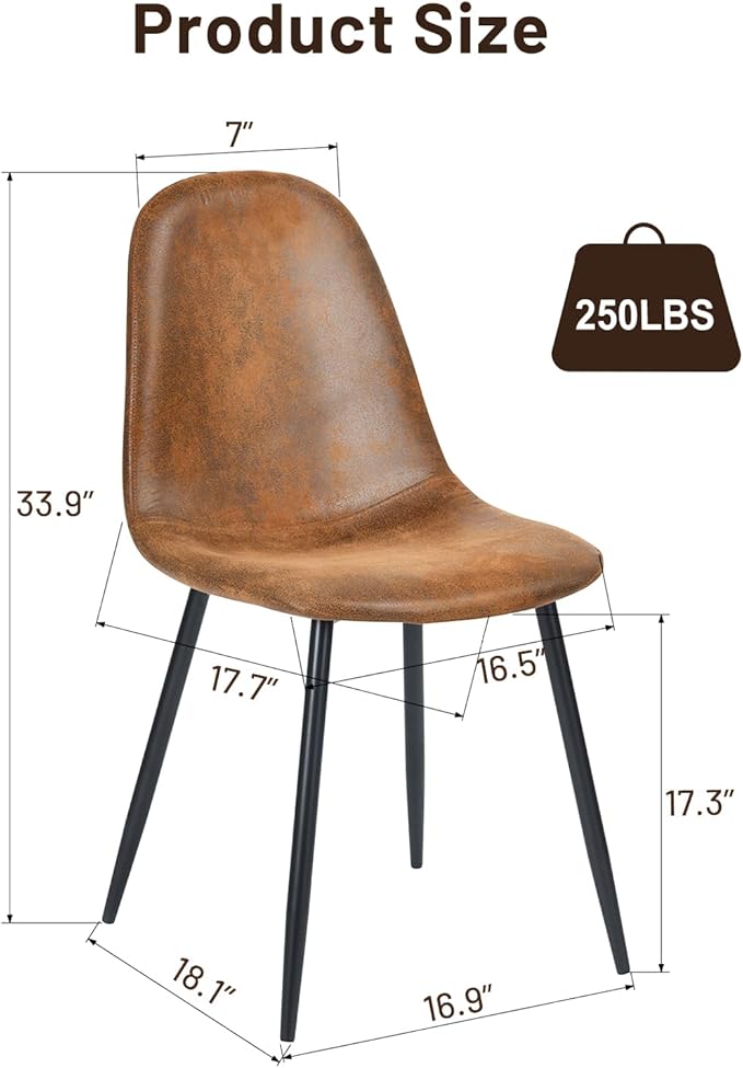 FurnitureR Dining Chairs Set of 6, Fabric Suede Dining Room Side Seating - Image 3