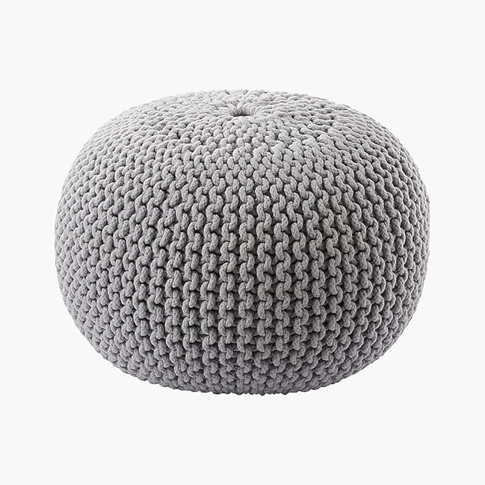 FRELISH DECOR Round Pouf Ottoman Hand Knitted 100% Cotton Pouf Foot Stool by FernishDecor