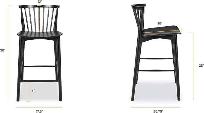 POLY & BARK Ligna Counter Stool Black – Mid-Century Inspired Stool - Image 2