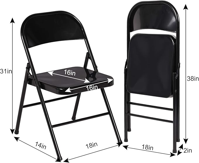 VECELO Metal Folding Chairs 4 Pack, Double Hinged Steel Frame Easy - Image 3