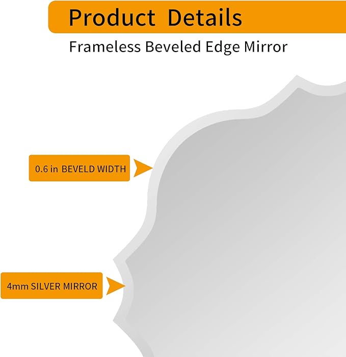 KOHROS Square Scalloped Bathroom Mirror 24" Frameless Beveled Bathroom Vanity - Image 6