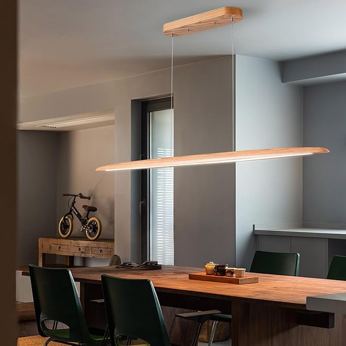 39" 24W Wood LED Linear Pendant Light Fixture Led Dining Room Light Dimmable - Image 6