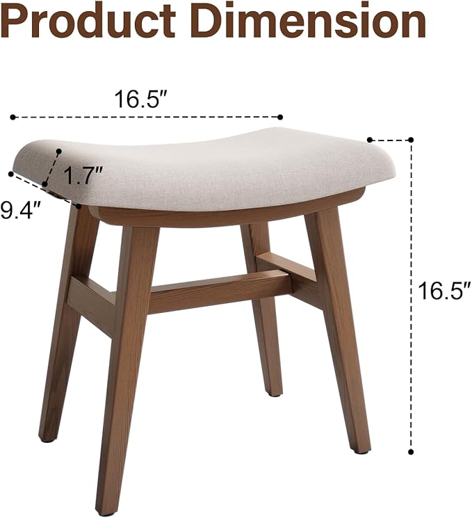 Solid Wood Small Vanity Stool, Compact Makeup Chair - Image 2