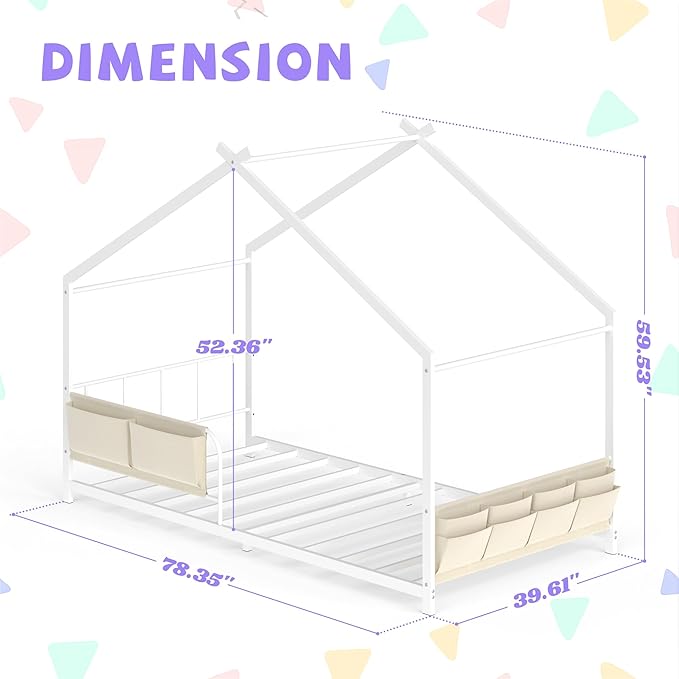Timy House Shape Twin Size Montessori House Bed Metal Floor Bed - Image 2