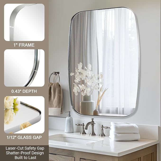 ANDY STAR Chrome Bathroom Mirror, 24x40 Inch Polished Chrome Oval Mirror - Image 6