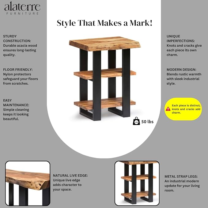 Alaterre Furniture Alpine Natural Live Edge Acacia Wood End Table - Image 3