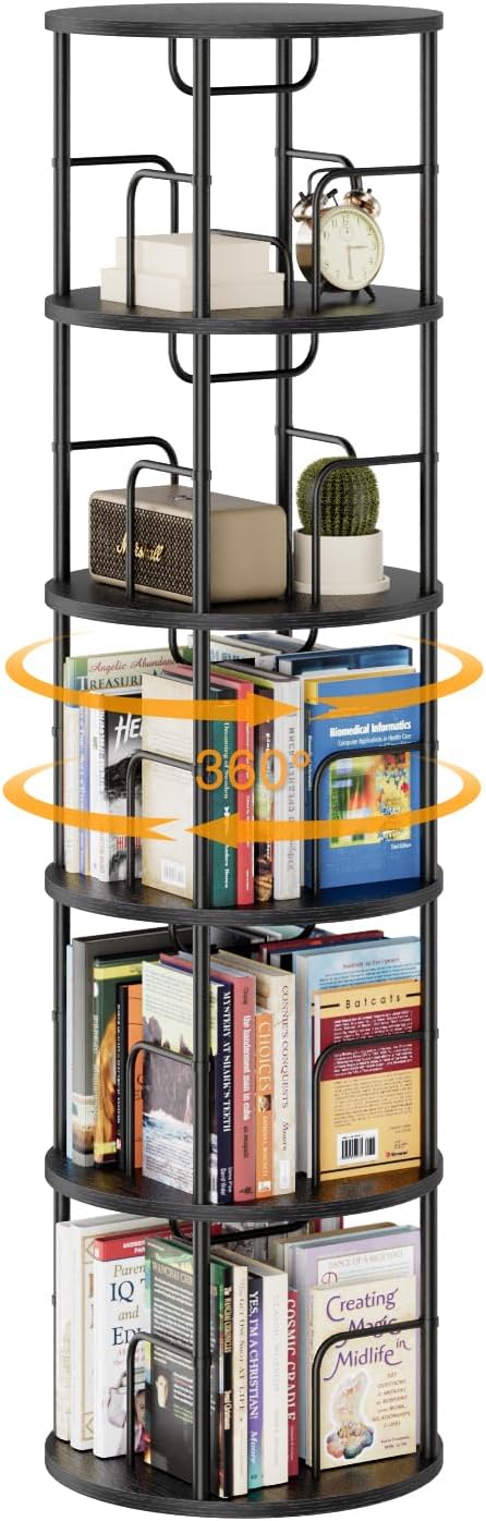5 Tier Rotating Bookshelf, 360 Display Spinning Corner Bookshelf, Space-Saving by APPOLYN