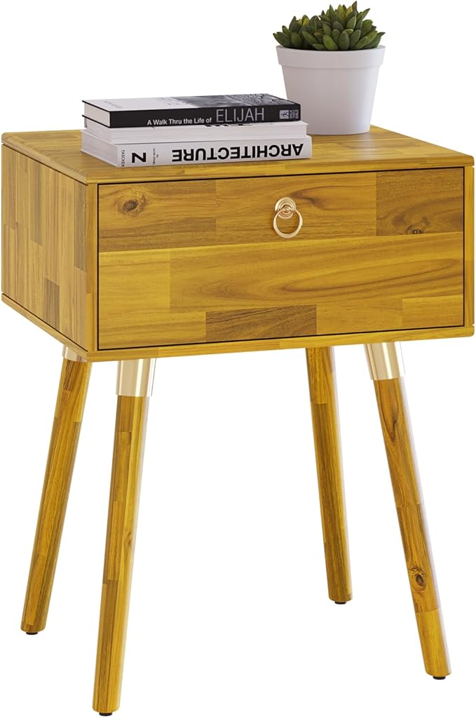 Bme Alden Wood Nightstand, Solid Wood End Table, Mid Century Modern Nightstand - Image 3