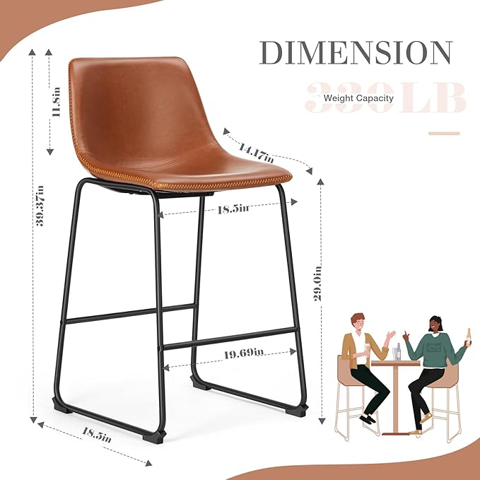 DUMOS 30 Inch Counter Height Bar Stools Set of 2, Modern Faux Leather High - Image 3