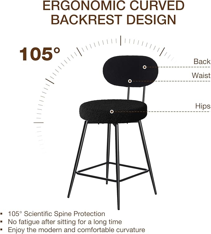 HOMMPA Counter Height Swivel Bar Stools Set of 4 Boucle Barstools 26'' - Image 4
