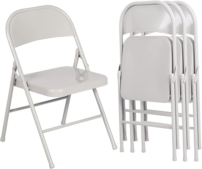 VECELO Metal Folding Chairs 4 Pack, Double Hinged Steel Frame Easy by VECELO