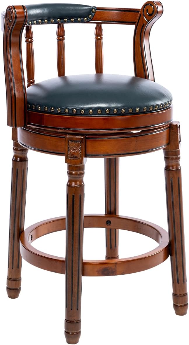 Cow top Leather Wooden Bar Stools, 360 Degree Swivel Bar Height Chair by AULIFE
