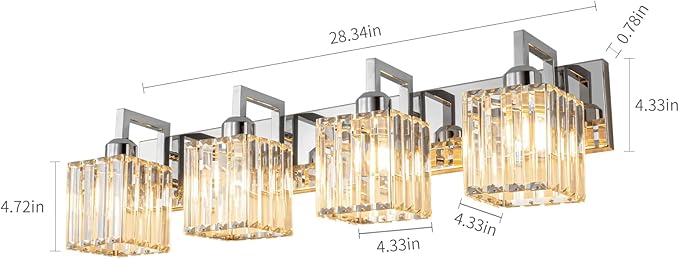Modern Bathroom Vanity Light 4-Lights Chrome Crystal Wall Lamp Bathroom Modern - Image 3