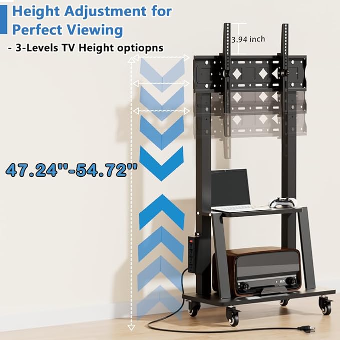 Rolling TV Stand with Power Outlet, Mobile TV Stand on Wheels - Image 4