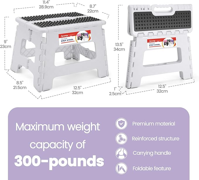 ACSTEP 9 Inch Folding Step Stool 300 LB Capacity Non Slip Foot Stool - Image 4