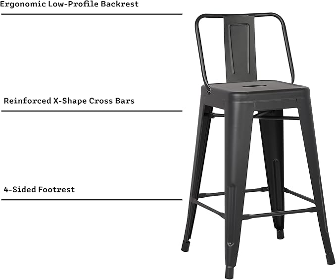 AC Pacific Modern 24” Metal Barstool Set of 2 – Country Rustic Style - Image 5