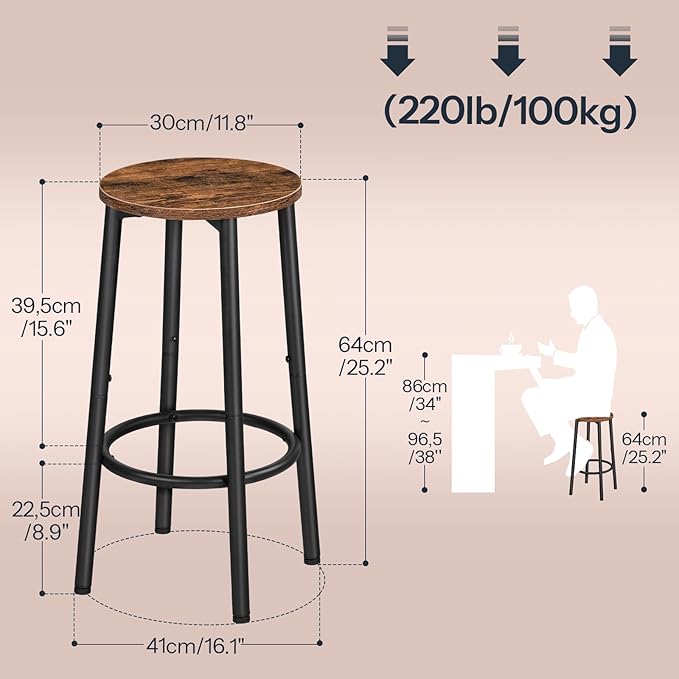 HOOBRO Bar Stools Set of 4, Counter Height Stools, Kitchen Round Height Stools - Image 3
