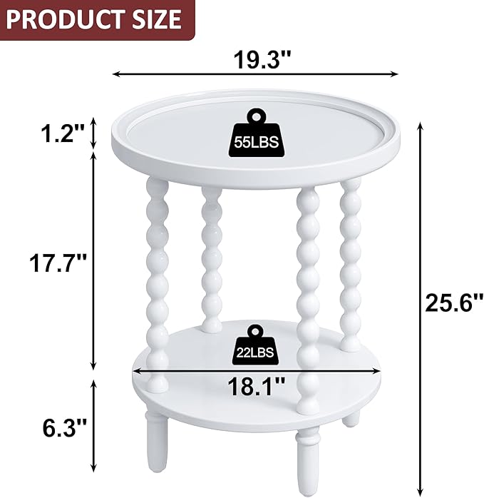 Gadroad Round End Table with Storage Shelf, 2 Tier Couch Side Table, Wood - Image 3