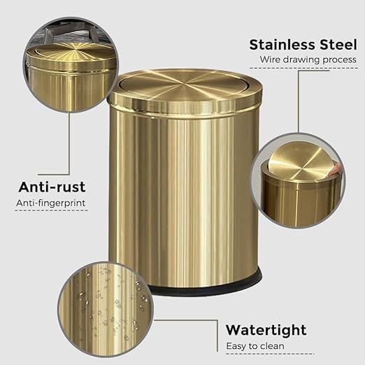 15L/4GAL Gold Bathroom Trash Can, Small Waste Basket - Image 3
