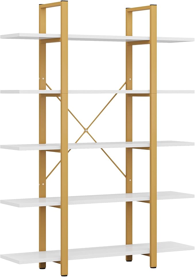 Tribesigns 5-Tier Bookshelf, Vintage Industrial Style Bookcase 70 ‘’ H x 12’’ W - Image 9