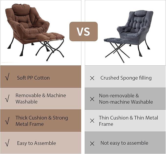 Lazy Chair with Ottoman, Modern Chair with Folding Footrest, Lounge Accent Chair - Image 9