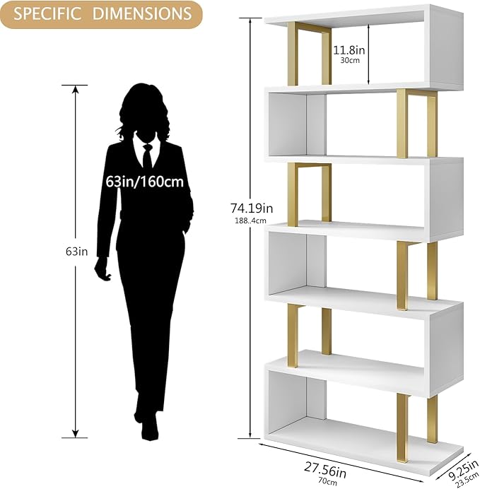 SORCEDAS Bookshelf Geometric Bookcase S Shaped Industrial Bookshelf Storage - Image 3