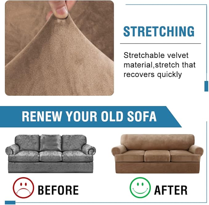 Sofa Cover 4 Piece T Cushion Sofa Slipcovers Thick Velvet Couch Cover Furniture - Image 6